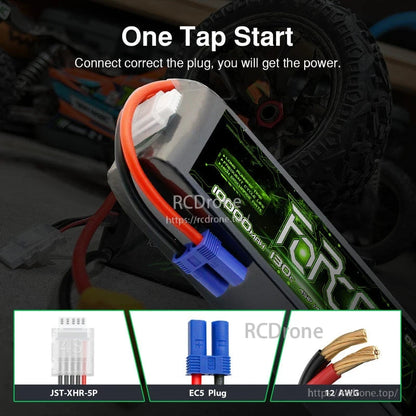 EC5 plug and JST-XHR-5P balance connector shown on Ovonic Force LiPo battery leads