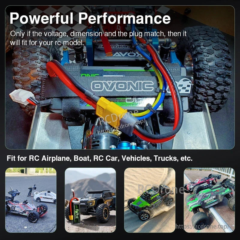 Ovonic battery installed in an RC vehicle with RC airplane, boat, car, and truck examples