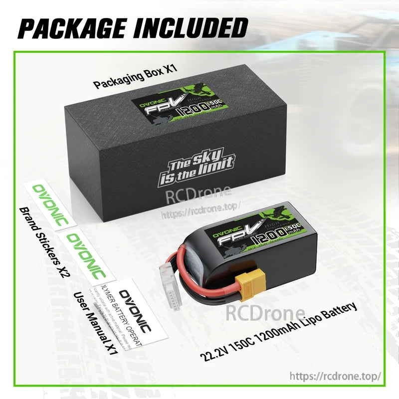 Ovonic R-Line V5.0 1200mAh 6S 22.2V 150C LiPo Battery XT60 for FPV Racing & Freestyle Drones