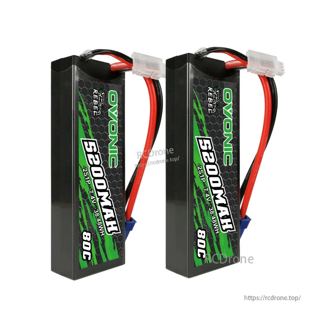Ovonic Rebel 2× 80C 2S 5200mAh 7.4V LiPo batteries, pair with main lead and white balance plug