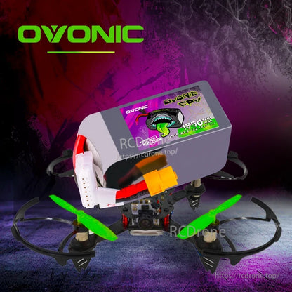 Ovonic Rebel 2.0 6S FPV LiPo battery shown mounted on a quadcopter drone use-case scene