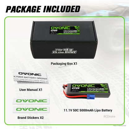Package included: Ovonic battery, packaging box, user manual, and two Ovonic brand stickers