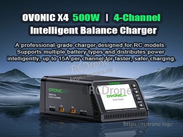 OVONIC X4 500W 4-Channel AC Smart Balance Charger front three-quarter product view