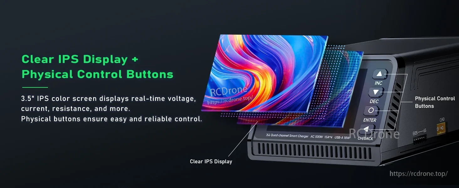 OVONIC X4 3.5-inch IPS color display and physical control buttons