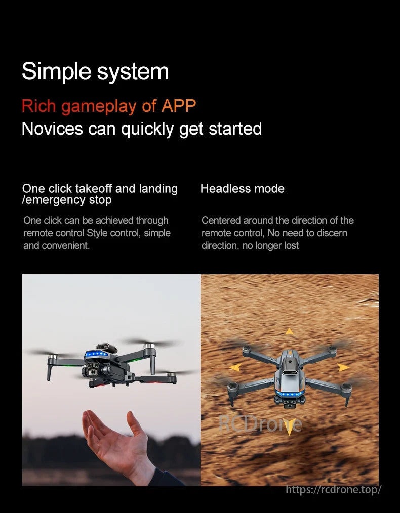 P18 Drone, A simple drone system with rich app gameplay, quick start for novices, one-click takeoff/landing/emergency stop, and easy control with Headless mode.