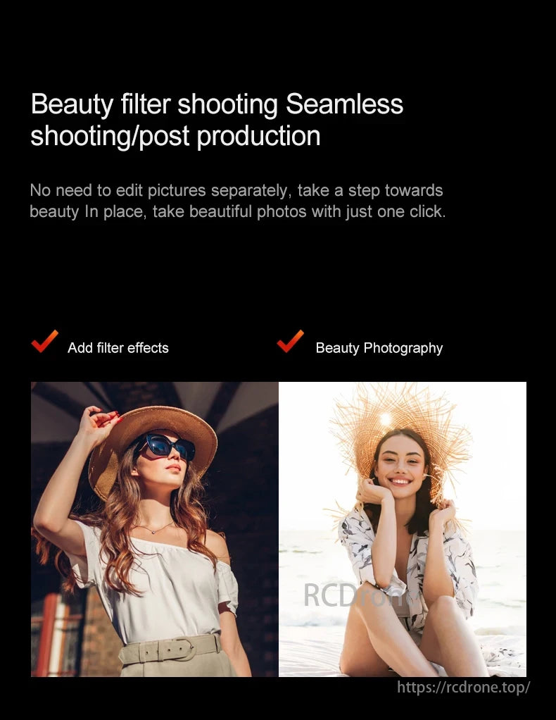 P18 Drone, Beauty filter shooting. Seamless process, no separate editing needed. Click for beauty photos.