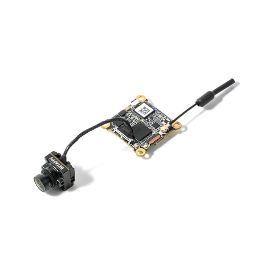 BETAFPV P1 Air Unit HD VTX with FPV camera and antenna, angled view of VTX board