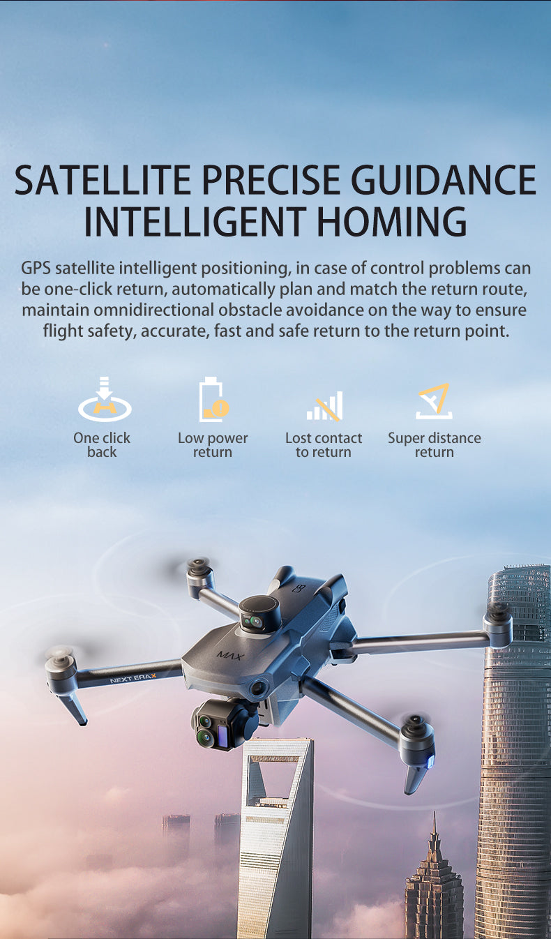 SMRC P7 Max Drone, GPS system enables intelligent positioning, one-click automatic returns, omnidirectional obstacle avoidance for safety, accuracy, and speed.