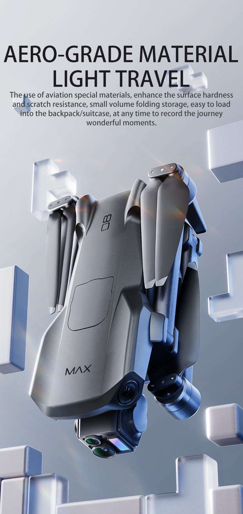 SMRC P7 Max Drone, The use of aero-grade material enhances surface hardness and scratch resistance for portable storage.