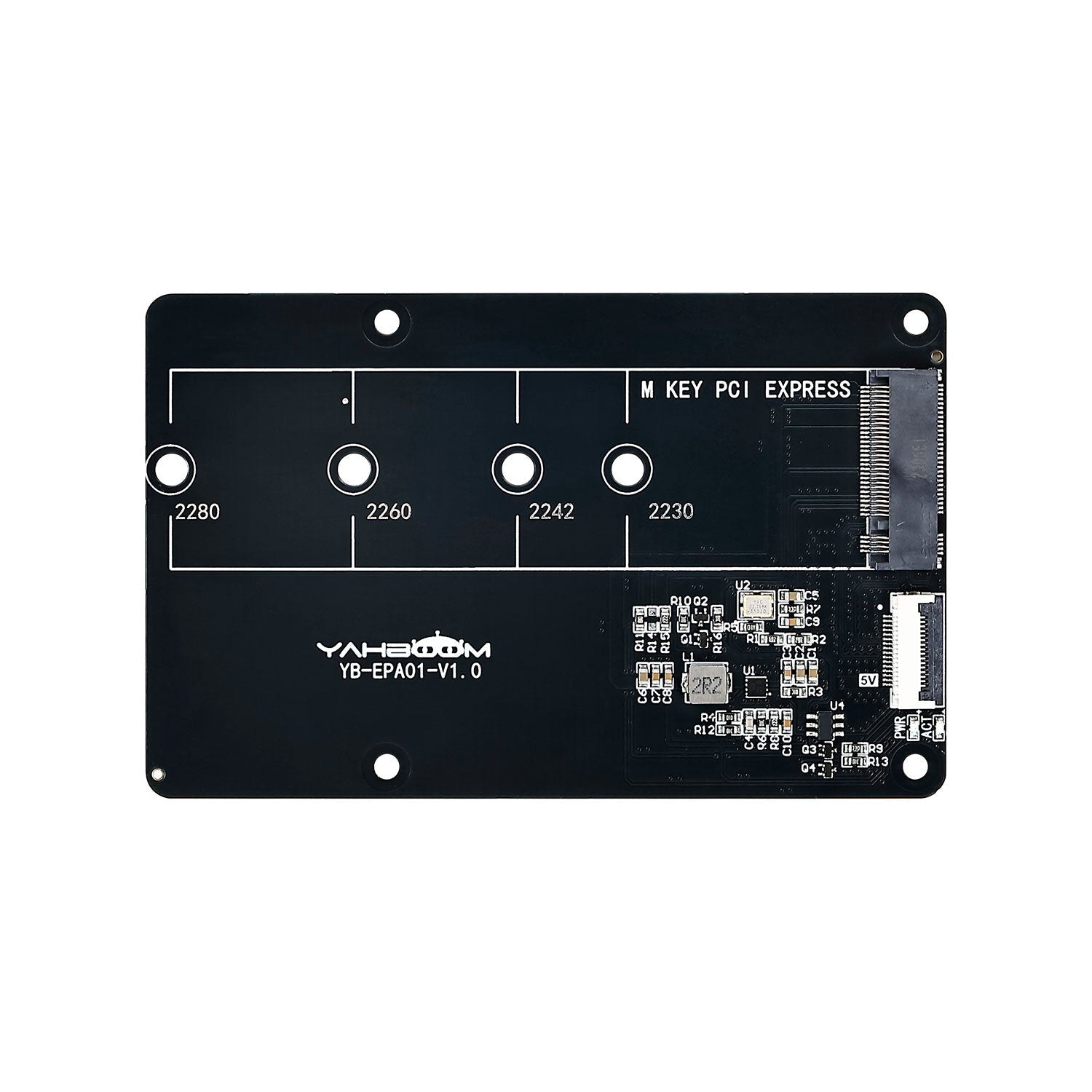 Yahboom YB-EPA01-V1.0 PCIe to M.2 adapter board, top view with M-Key connector and 2230-2280 mounts