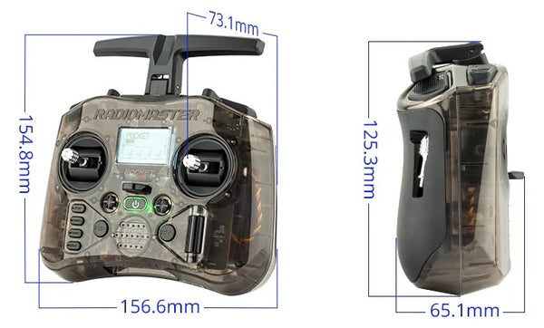 RadioMaster Pocket Radio Controller (M2), 73, Rndip;IST 7 1 156.6mm 65.Imm H