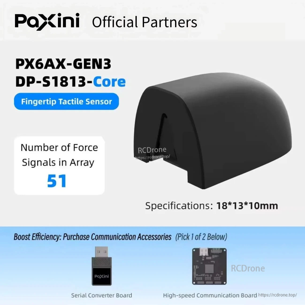 PX6AX-GEN3 DP-S1813-Core fingertip tactile sensor module, 51 force signals, 18×13×10 mm housing