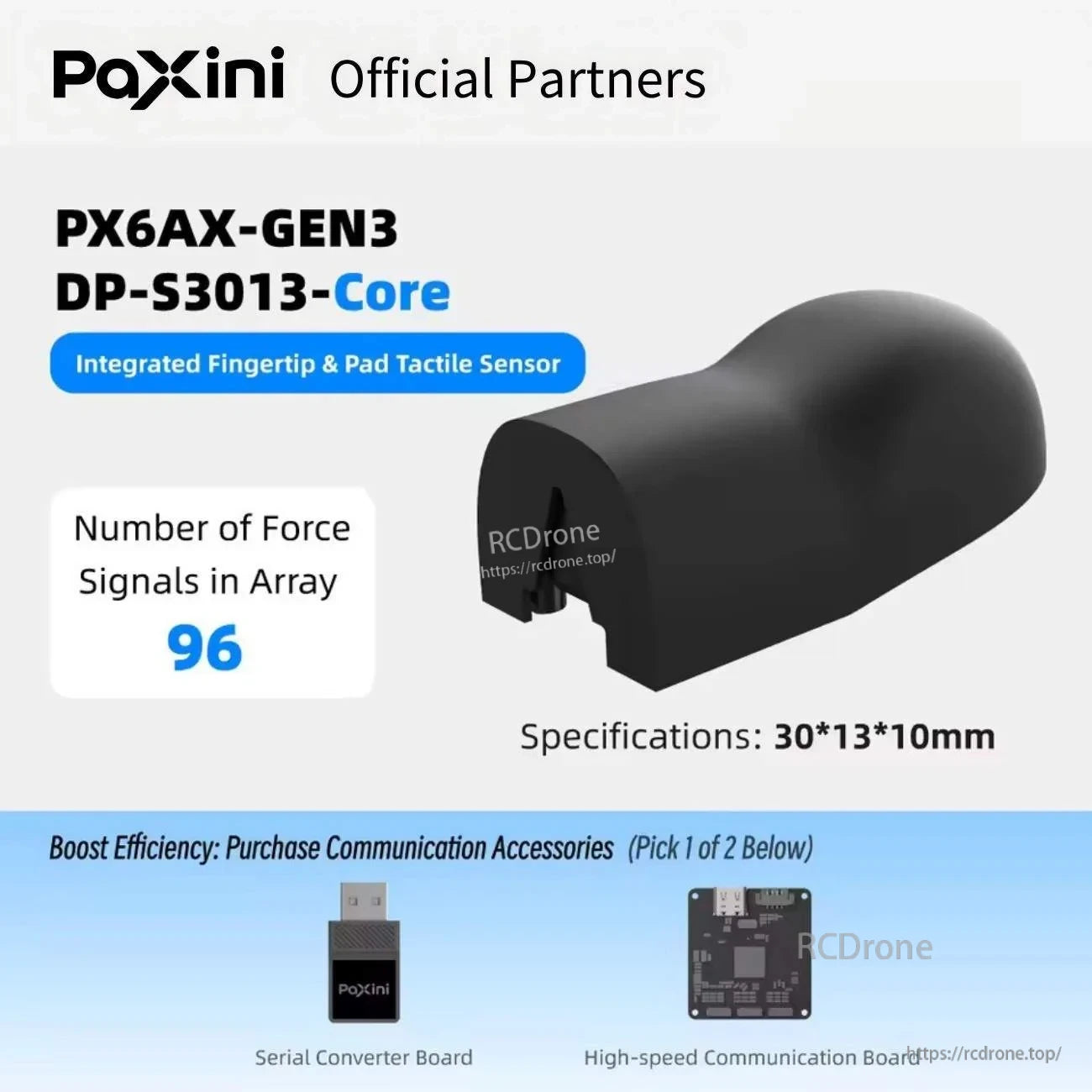 PX6AX-GEN3 DP-S3013-Core integrated fingertip and pad tactile sensor, 96 force signals, 30×13×10 mm