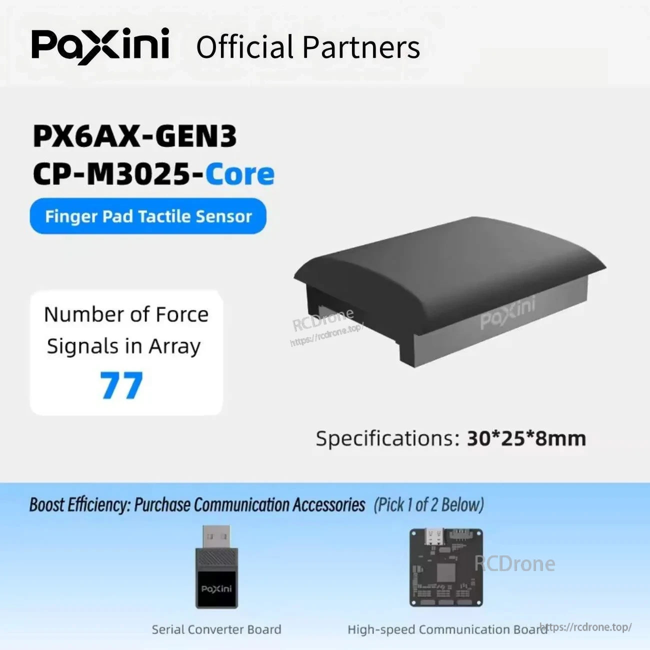 PX6AX-GEN3 CP-M3025-Core finger pad tactile sensor module, 77 force signals, 30×25×8 mm size