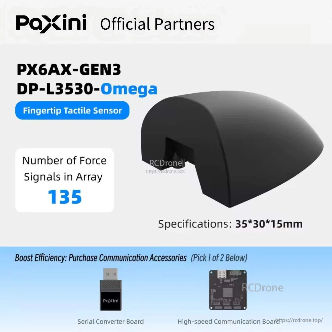 PX6AX-GEN3 DP-L3530-Omega fingertip tactile sensor module, 135 force signals, 35×30×15 mm