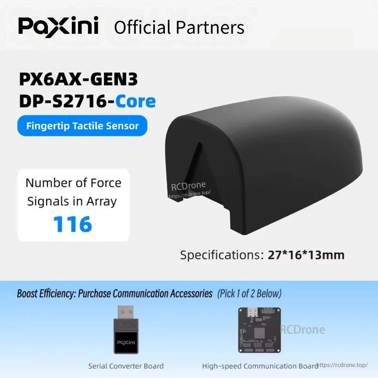 PX6AX-GEN3 DP-S2716-Core fingertip tactile sensor, 116 force signals in array, 27×16×13 mm module