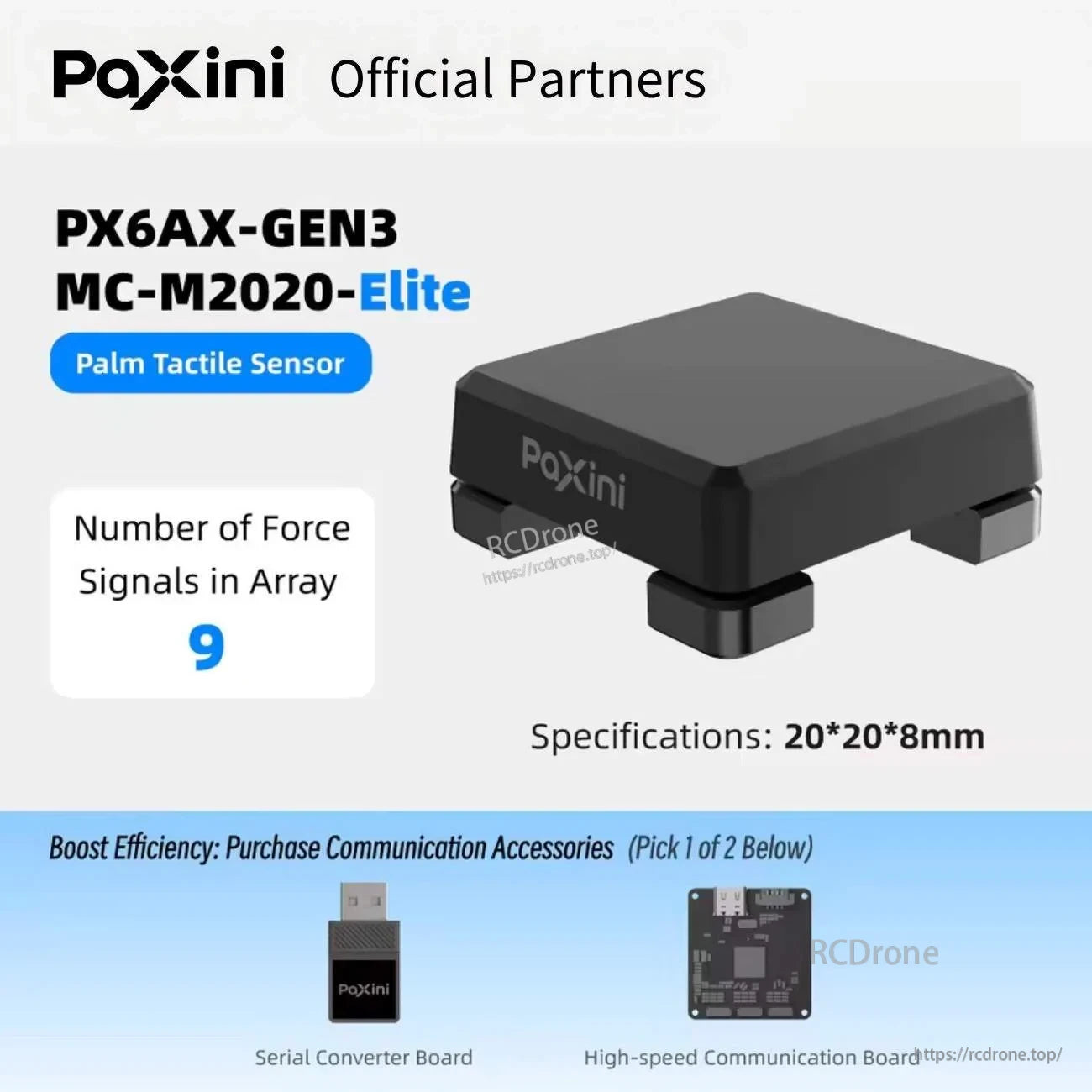 PX6AX-GEN3 MC-M2020-Elite palm tactile sensor module, 9 force signals, 20×20×8 mm
