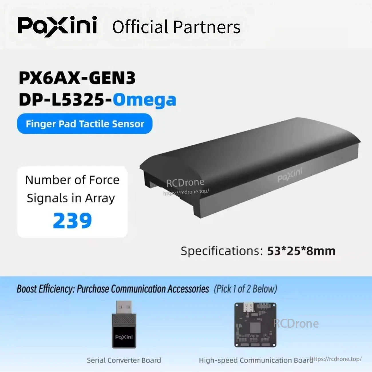 PX6AX-GEN3 DP-L5325-Omega finger pad tactile sensor, 239 force signals in array, 53×25×8 mm