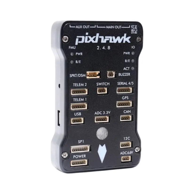 Pixhawk PX4 With M9N GPS, A flight controller with main and aux outputs, featuring FMU 2.4.8, power management, and telemetry support.