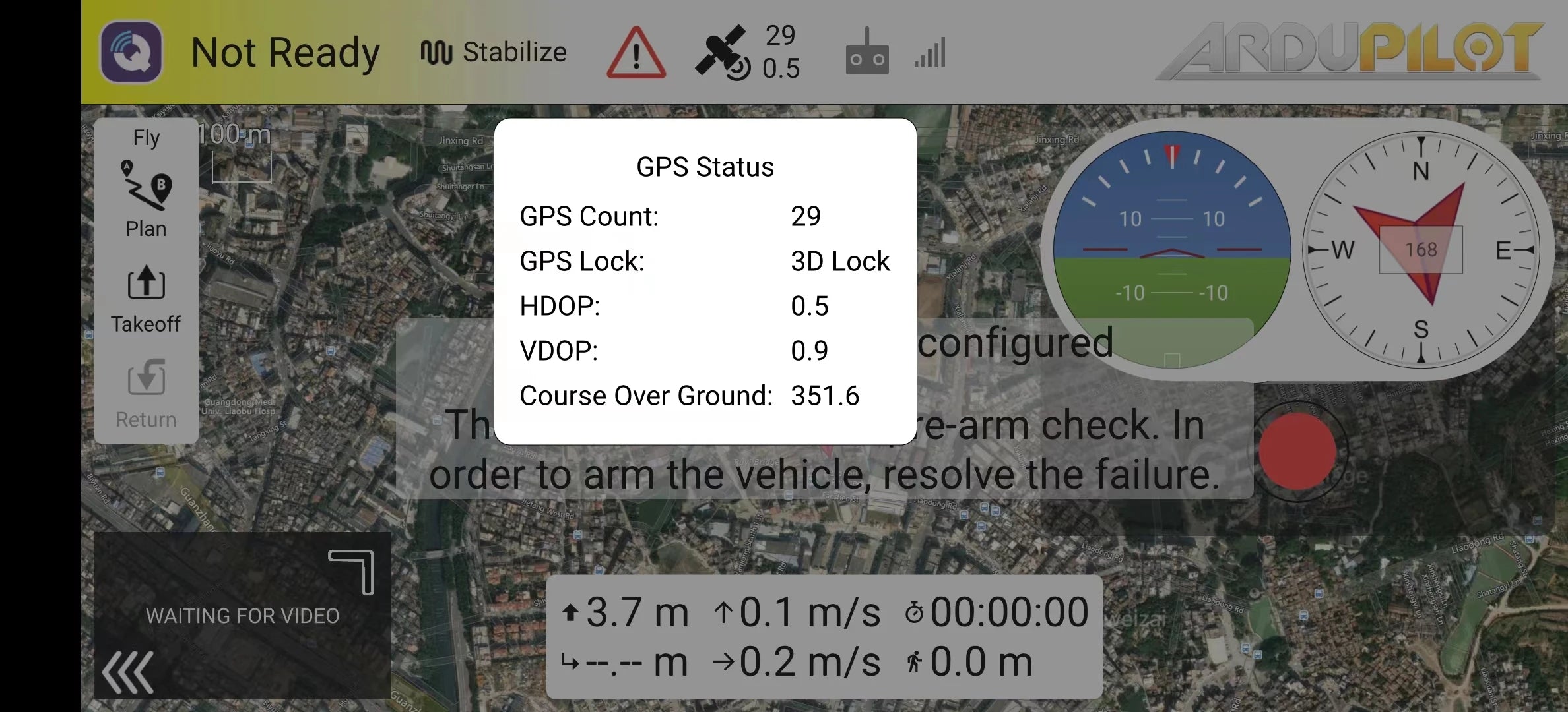 Pixhawk PX4 With M9N GPS, Autopilot not ready; stabilizing GPS status; awaiting video check to resolve vehicle failure.