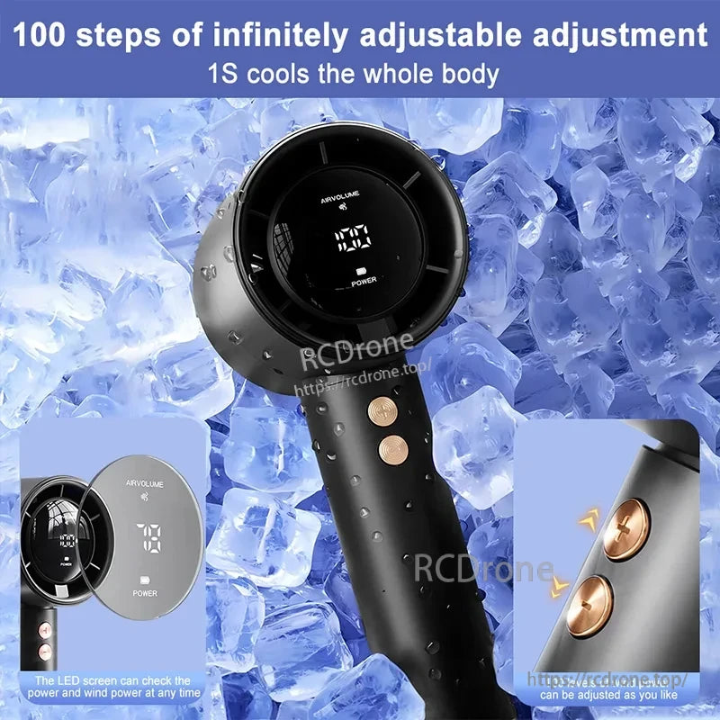 Portable Handheld Turbo Fan Air Cooler LED Display USB Rechargeable High-Speed Mini Electric Fan Quiet Cooling for Outdoor