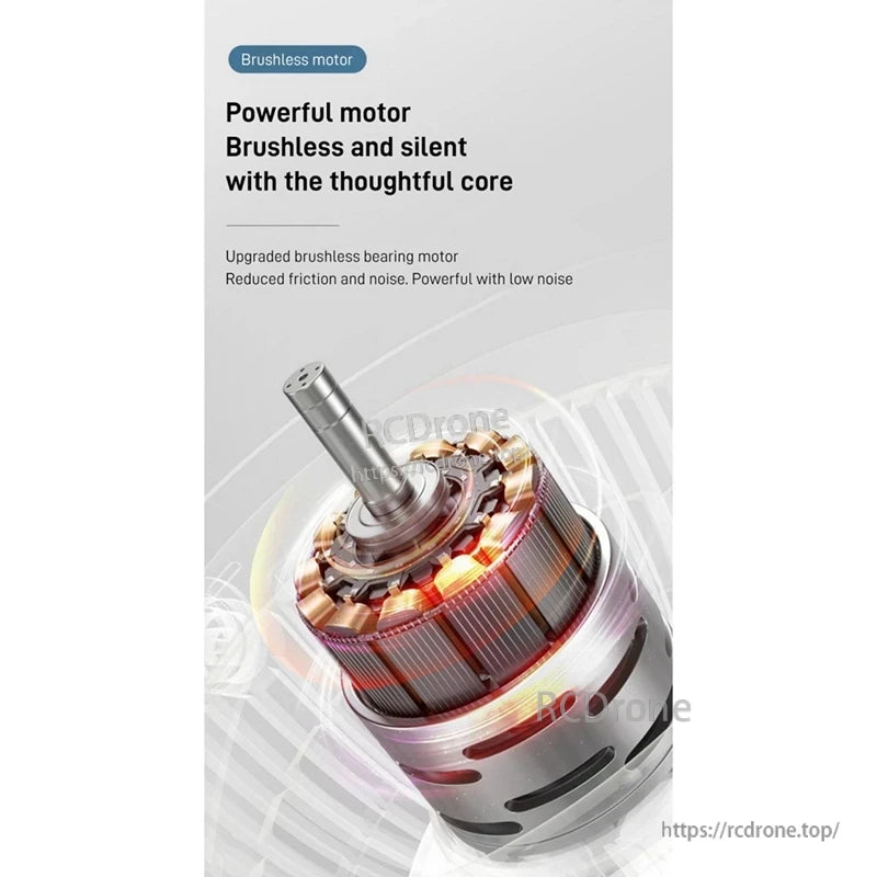 Close-up illustration of DC brushless motor core for quieter, low-friction operation