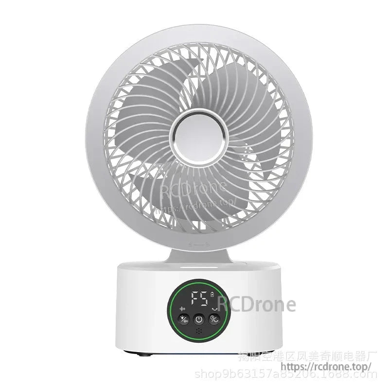 White fan front view with LED display, standard model product photo on white background