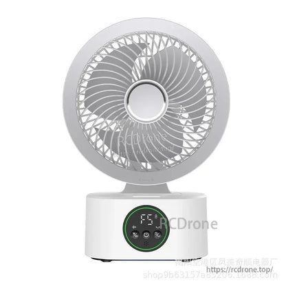 White fan front view with LED display, standard model product photo on white background