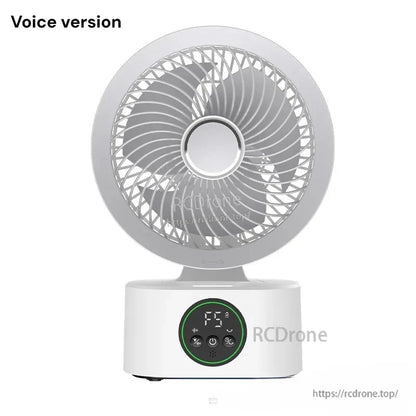 Voice version air circulator fan front view, labeled “Voice version” above the unit