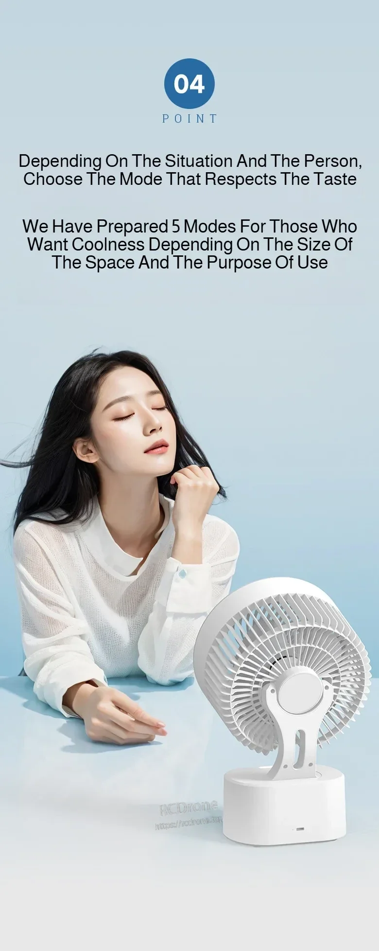 5 wind modes overview for the circulator fan for different situations and comfort preferences
