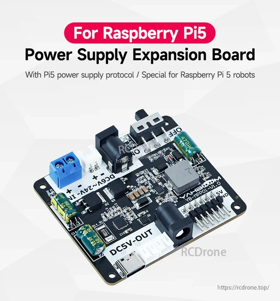 Yahboom YB-MPP01-V1.0 power supply expansion board for Raspberry Pi 5 with multiple input and 5V outputs