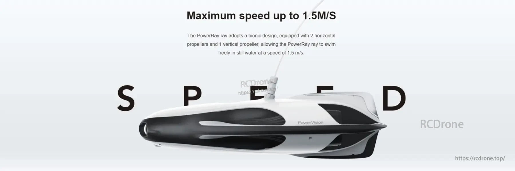 PowerVision PowerRay Underwater Camera Drone, PowerRay maximum speed is up to 1.5 meters per second with bionic design and three propellers for swimming freely.