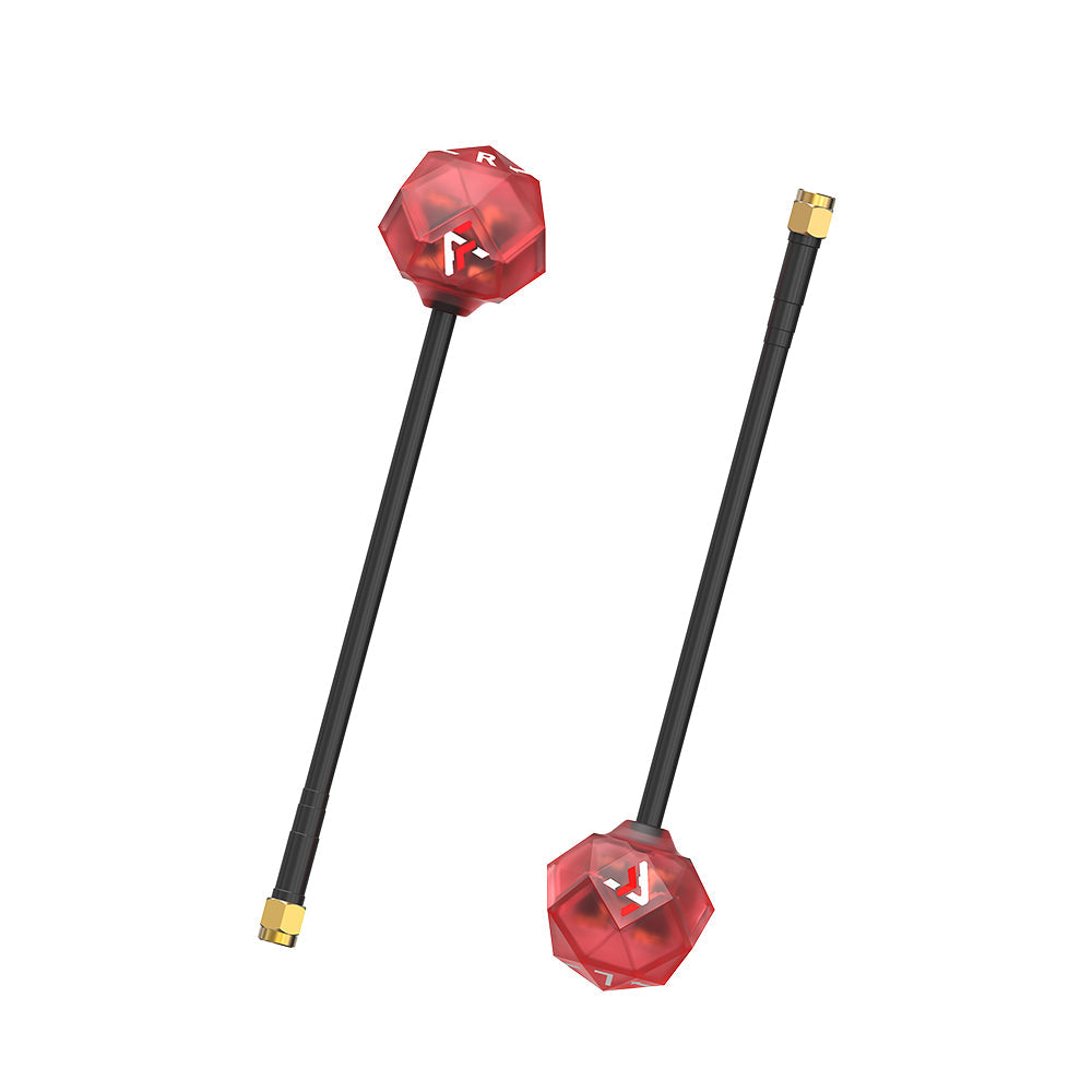 Prism V2 5.8G High Gain Antenna, Prism V2 5.8G antenna with red faceted housing, long black stem, and gold connector end