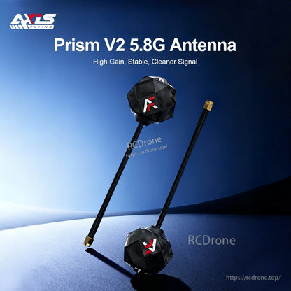 Prism V2 5.8G High Gain Antenna, Prism V2 5.8G FPV antenna with faceted black housing and long coax lead with gold SMA connector