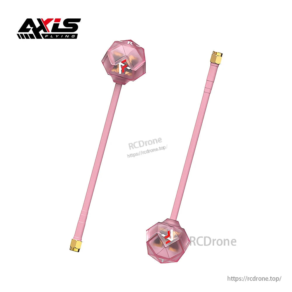 Prism V2 5.8G High Gain Antenna, Axis Prism V2 5.8G FPV antenna with pink coax lead, polyhedral radome head, and gold SMA-style connector