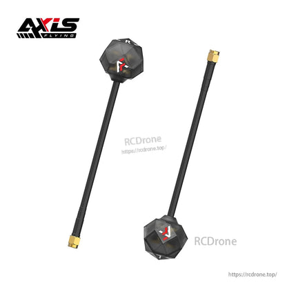 Prism V2 5.8G High Gain Antenna, Axis Flying Prism V2 5.8GHz antenna with black cable, faceted housing, and gold SMA connector ends