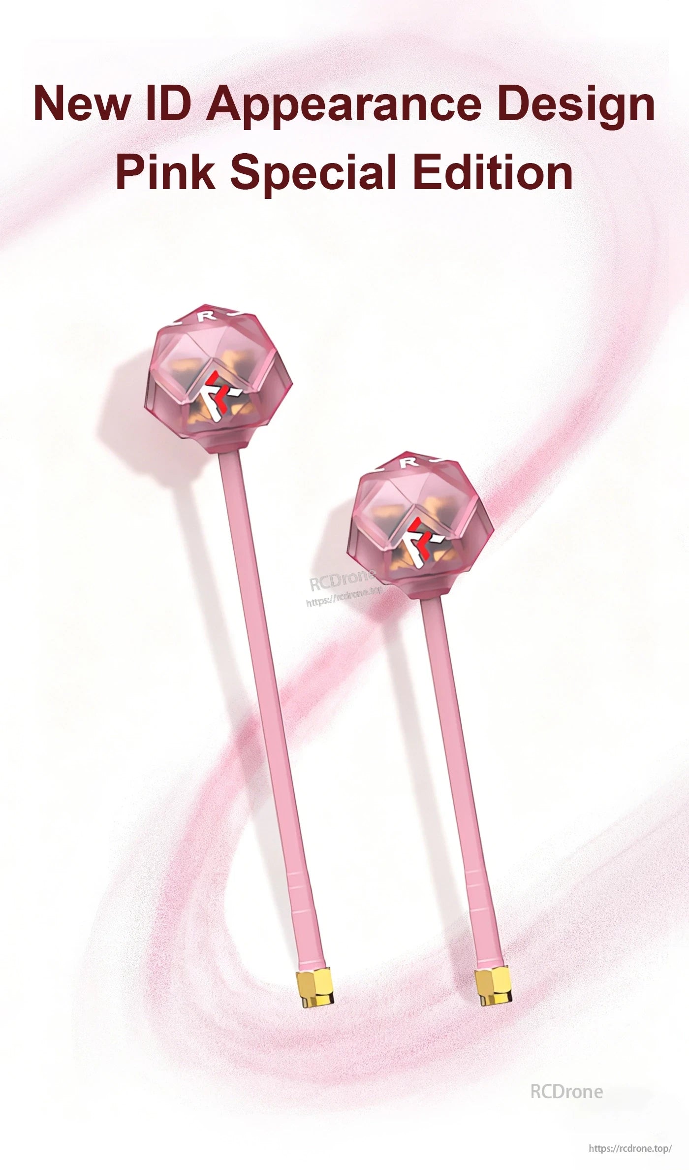 Prism V2 5.8G high gain antenna pair in pink special edition with long stems and gold SMA connectors