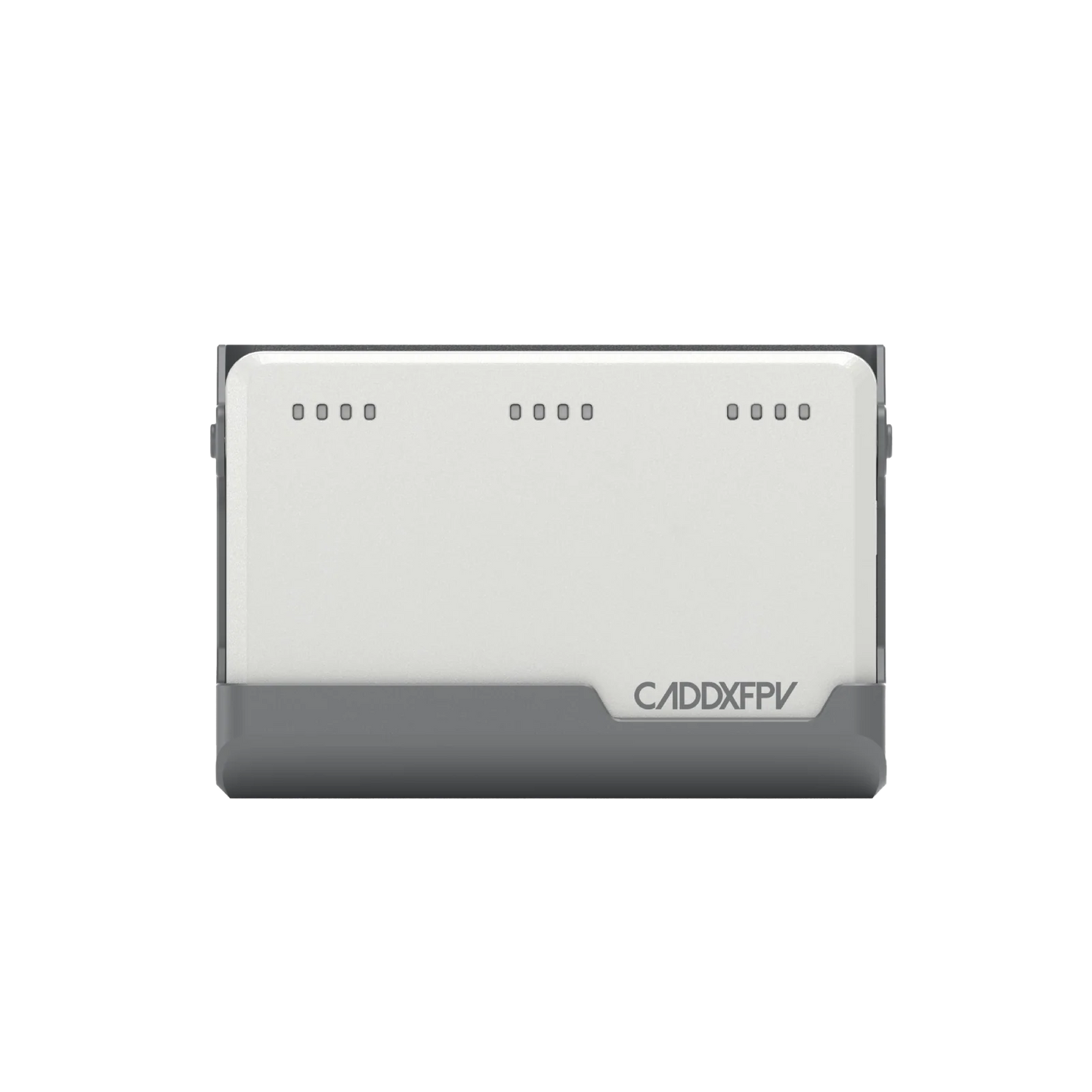 CaddxFPV Protos 2S charger front view with CaddxFPV logo and status indicator holes
