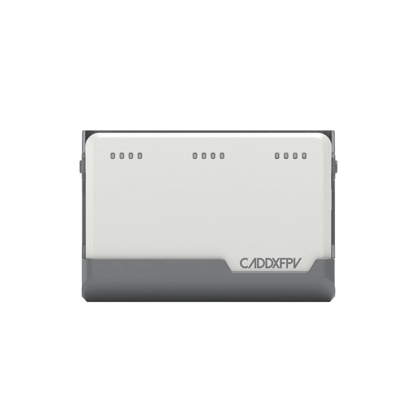 CaddxFPV Protos 2S charger front view with CaddxFPV logo and status indicator holes