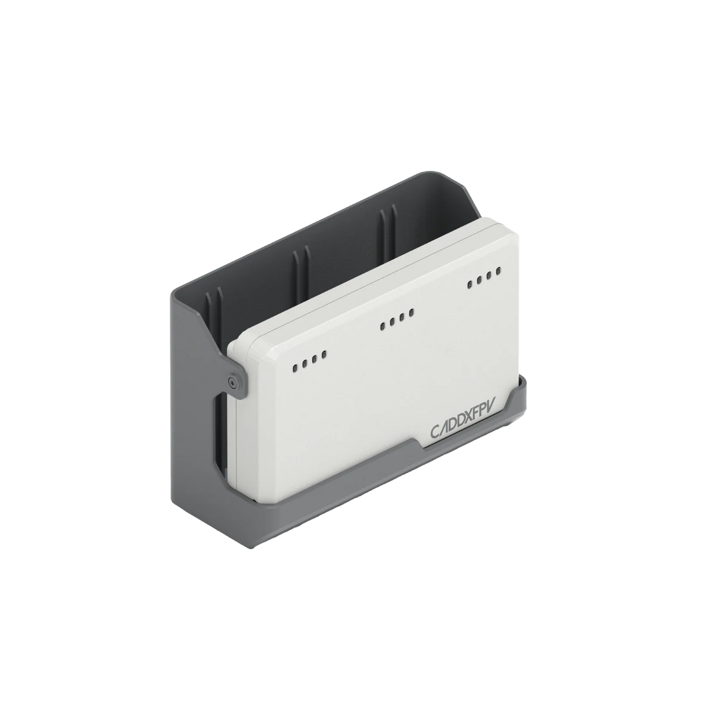 Angled view of Protos 2S charger showing 3-channel dock bays for sequential charging/storage