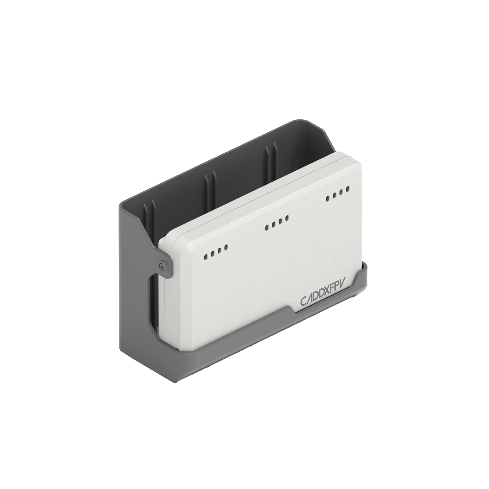 Angled view of Protos 2S charger showing 3-channel dock bays for sequential charging/storage