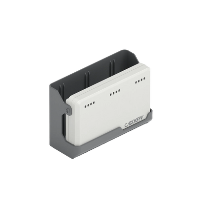 Angled view of Protos 2S charger showing 3-channel dock bays for sequential charging/storage