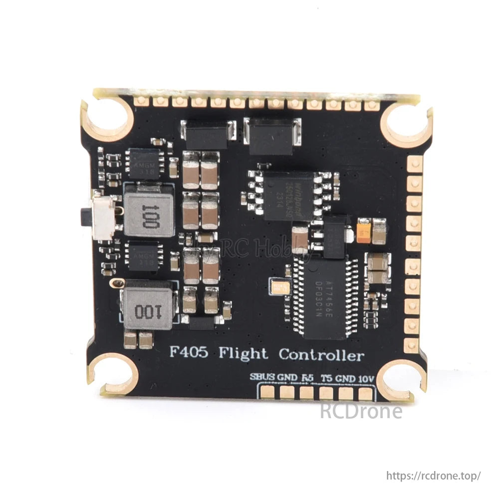 QAV250 FPV Drone, F405 Flight Controller features SBUS, GND, F5, T5, GND, and 10V connections for seamless integration and control.