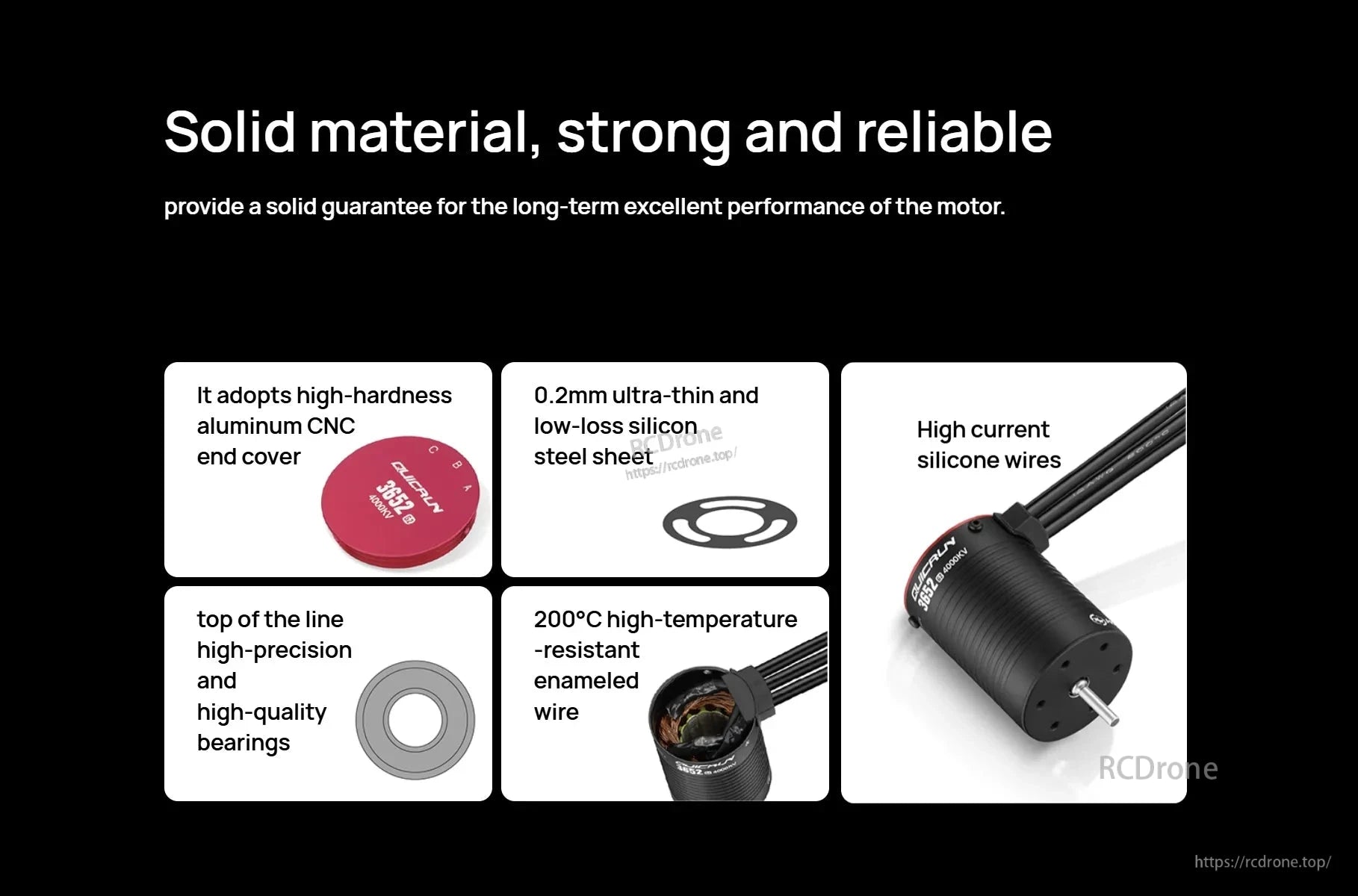 QUICRUN 3652SL G2 sensorless brushless motor with high-current silicone wires and CNC aluminum end cover