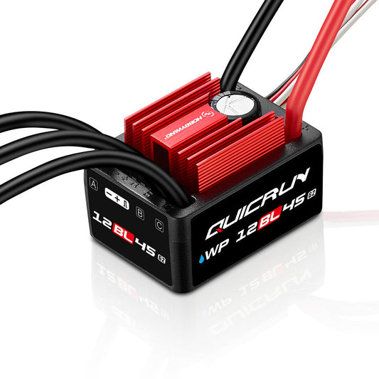Hobbywing QUICRUN WP 12BL45 G2 ESC, Hobbywing QUICRUN WP 12BL45 G2 brushless ESC with red aluminum heatsink and prewired leads