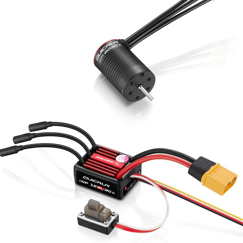 Hobbywing QUICRUN 16BL30 G2 ESC, Hobbywing QUICRUN WP 16BL30 G2 ESC with XT60 plug, switch, and QUICRUN 2030 6000KV brushless motor
