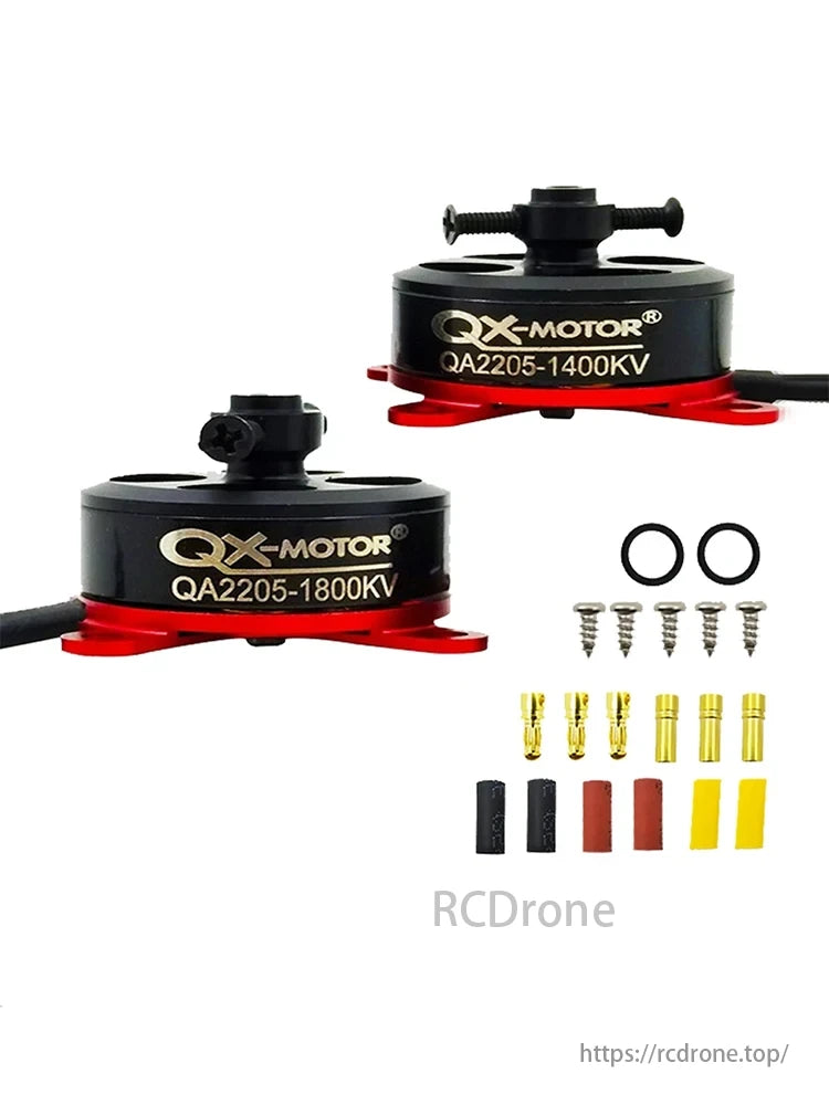 QX-Motor QA2205 models include screws, rings, and connectors for easy assembly and secure attachment.