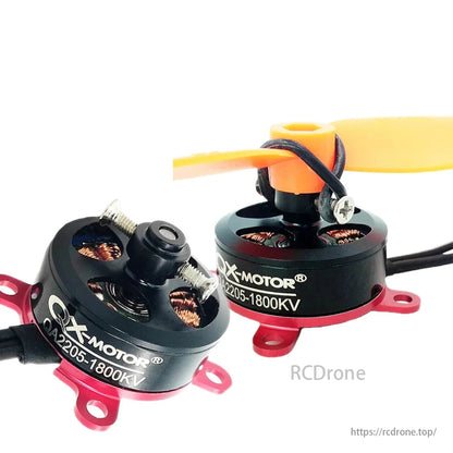 QX-Motor QA2205 1800KV brushless motor for RC fixed-wing airplanes, compatible with specific propellers.