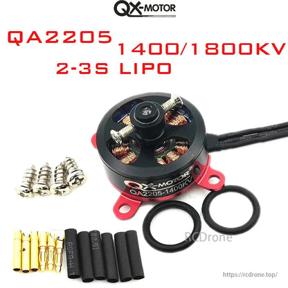 QX-Motor QA2205, 1400/1800KV brushless motor for RC fixed-wing, supports 2-3S LiPo, compatible with 5-8 inch propellers.
