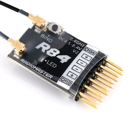 RadioMaster R84 V2 Receiver - 2.4GHZ 4Channel PWM Receiver Compatible for Frsky D8/D16, Futaba SFHSS, Suitable for FPV Drone Airplane Models